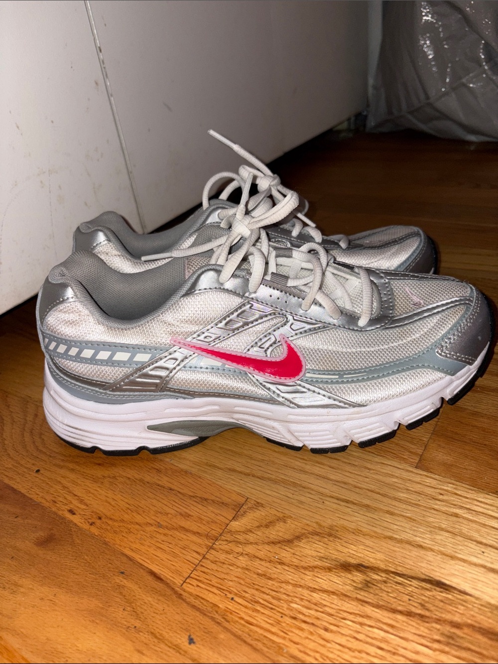 Nike Silver and Pink Women's Mesh Running Sneakers